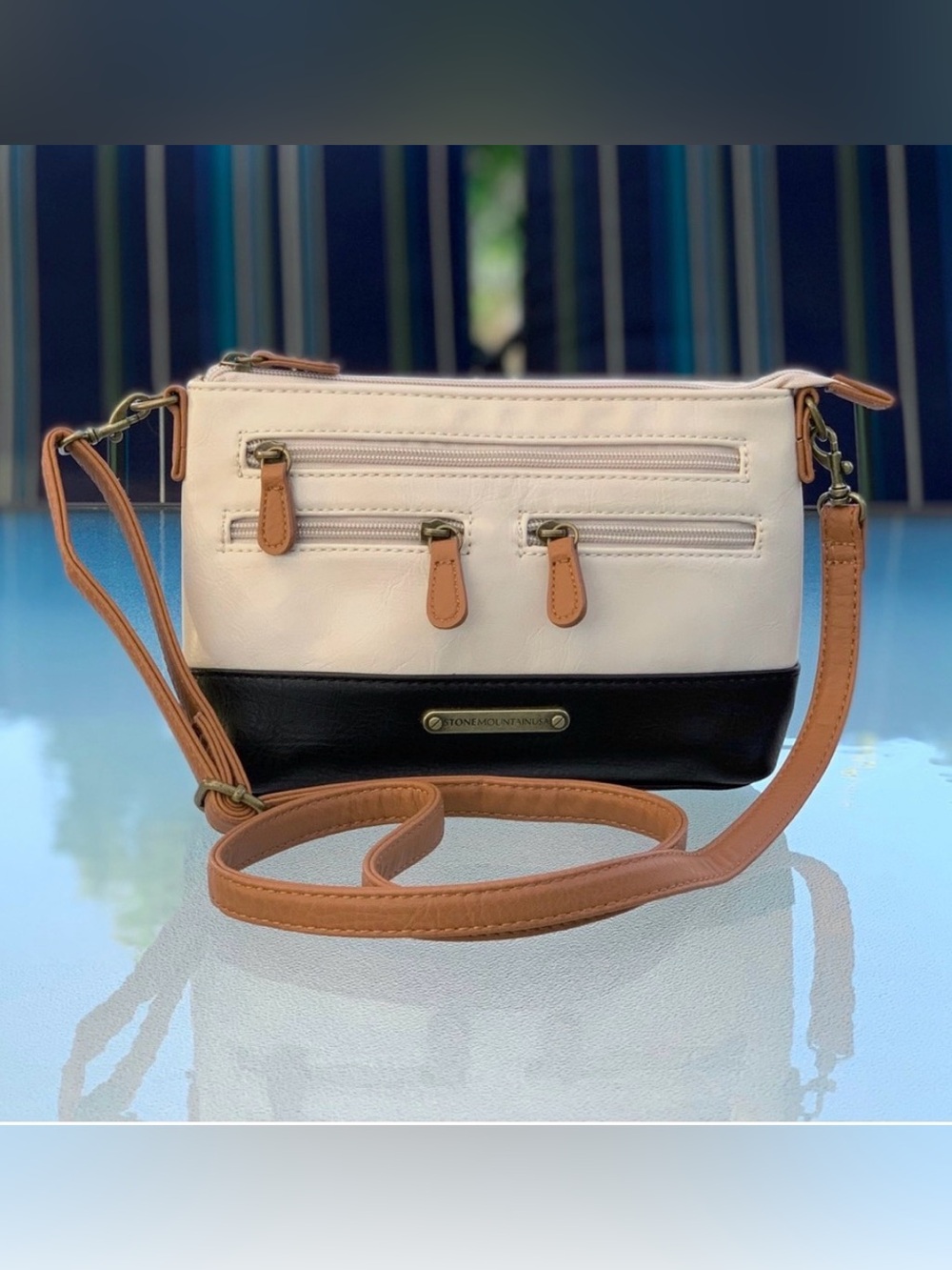 Stone Mountain USA Black and White Bonded Leather Convertible Crossbody Bag